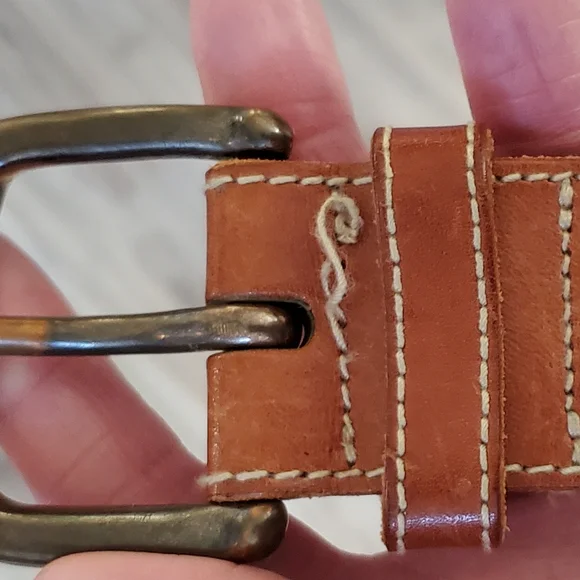 Vintage GAP Leather Leaf Inlay Belt, Saddle Brown, Brass Buckle, Medium, EUC - Picture 13 of 14